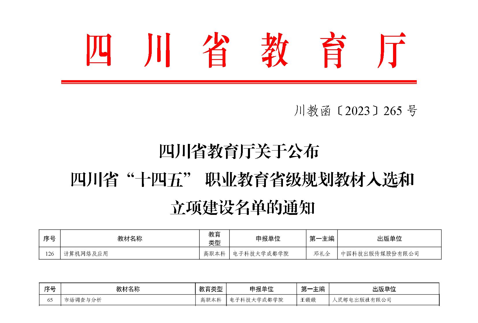 我校教师主编教材入选省级规划教材与省级规划立项教材